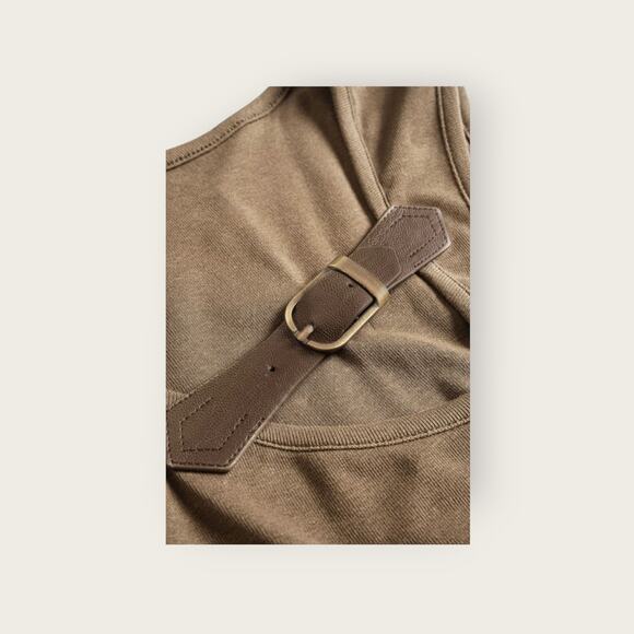 Micas Asymmetric Buckle Strap Knit Tank Top – Khaki – NWT - Picture 3 of 6